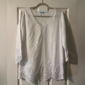 J. McLaughlin White Embellished 3/4 Sleeve Tunic Size M